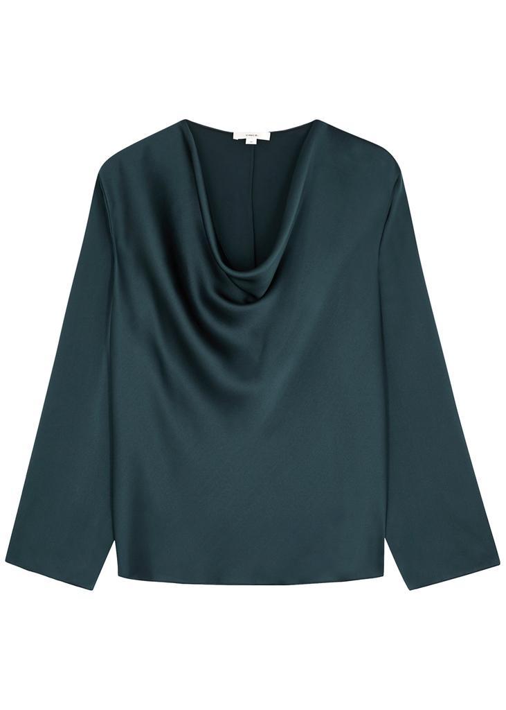 商品Vince|Teal draped silk-satin blouse,价格¥2932,第1张图片
