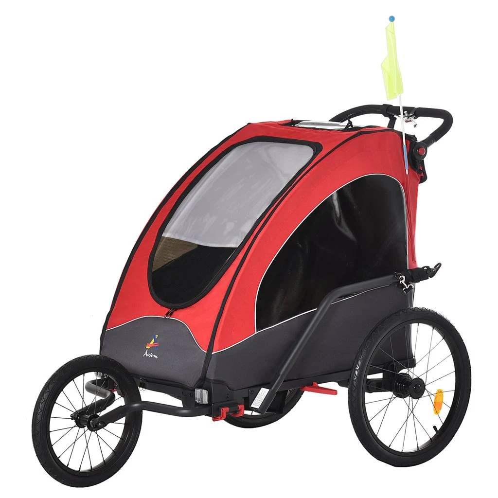 商品Streamdale Furniture|Streamdale Bike Trailer for Kids 3 In1 Foldable Child Jogger Stroller Baby Stroller Transport Carrier with Shock Absorber System Rubber Tires Adjustable Handlebar Kid Bicycle Trailer Red and Grey,价格¥3166,第1张图片