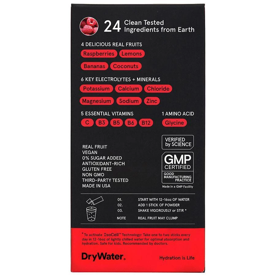 商品DryWater|Raspberry Lemon Electrolytes + Vitamins Powder, No Stevia,价格¥92,第2张图片详细描述