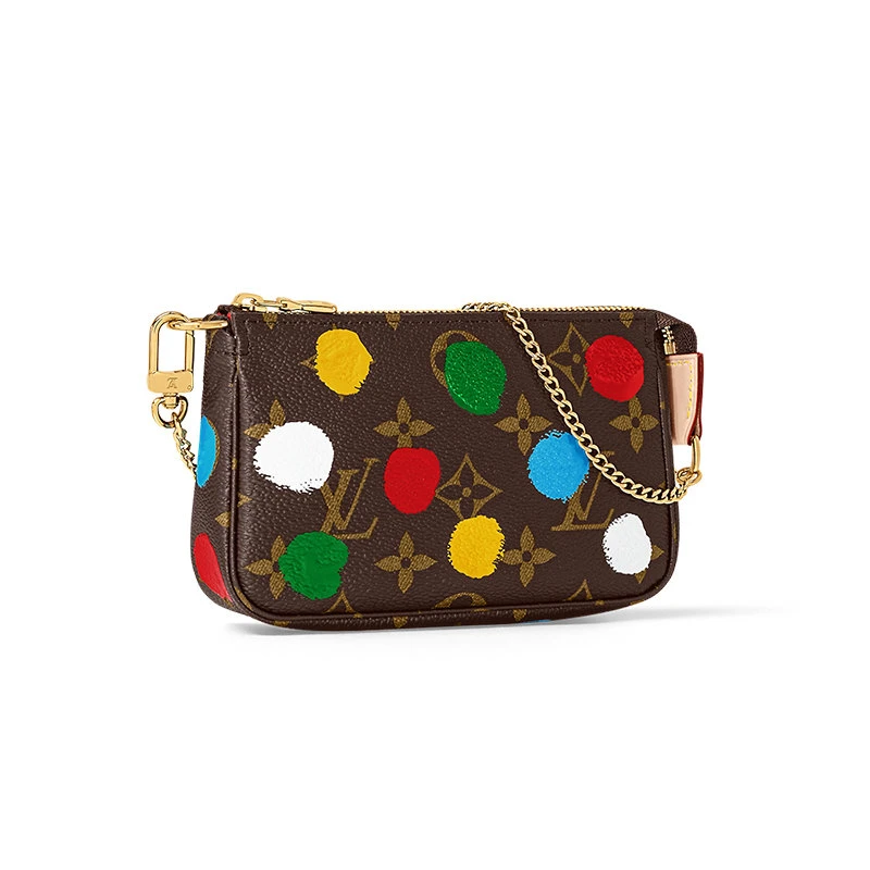 商品Louis Vuitton|【预售3-7天】路易威登 23年草间弥生合作款 女士棕色帆布配皮彩色圆点印花图案金色饰面链条包M81866,价格¥7136,第4张图片详细描述