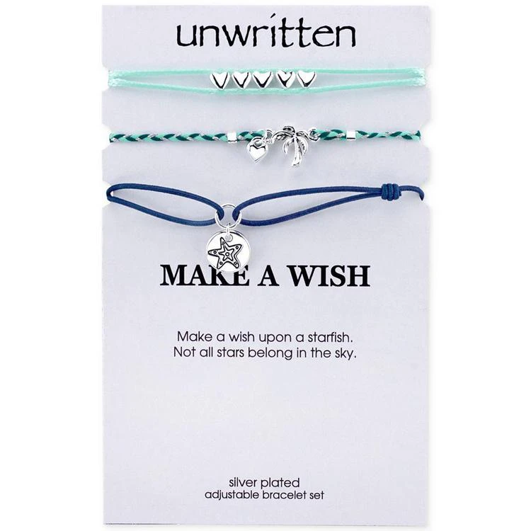 商品Unwritten|3-Pc. Set Green and Blue Cord Adjustable Charm Bracelets in Silver-Plate,价格¥105,第1张图片