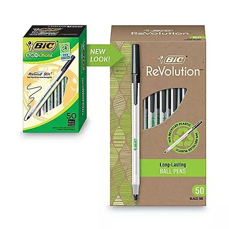 商品BIC|BIC Ecolutions Round Stic Ballpoint Pen, 1mm, Medium, Black Ink, 50ct.,价格¥54,第5张图片详细描述