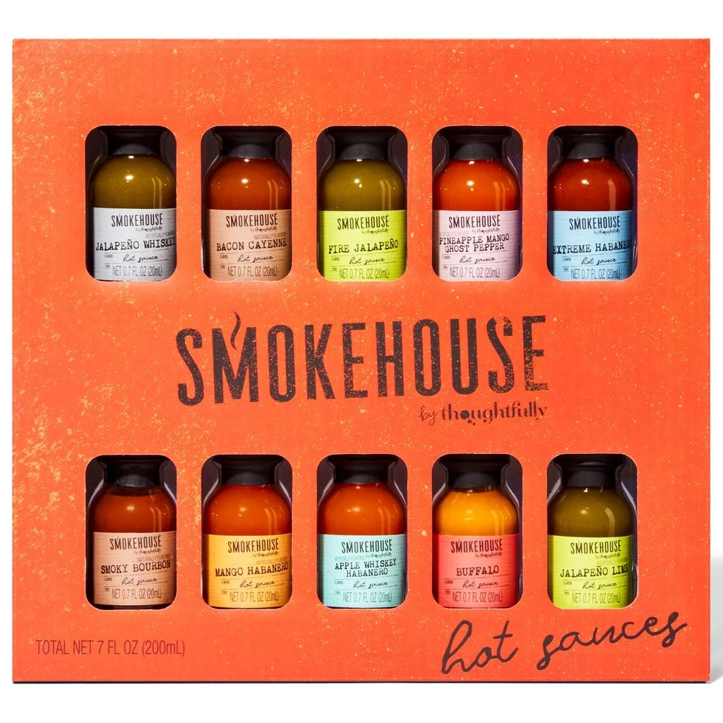 商品Thoughtfully|Smokehouse by , Hot Sauce Gift Set, Variety of Natural Flavors, Set of 10,价格¥239,第1张图片