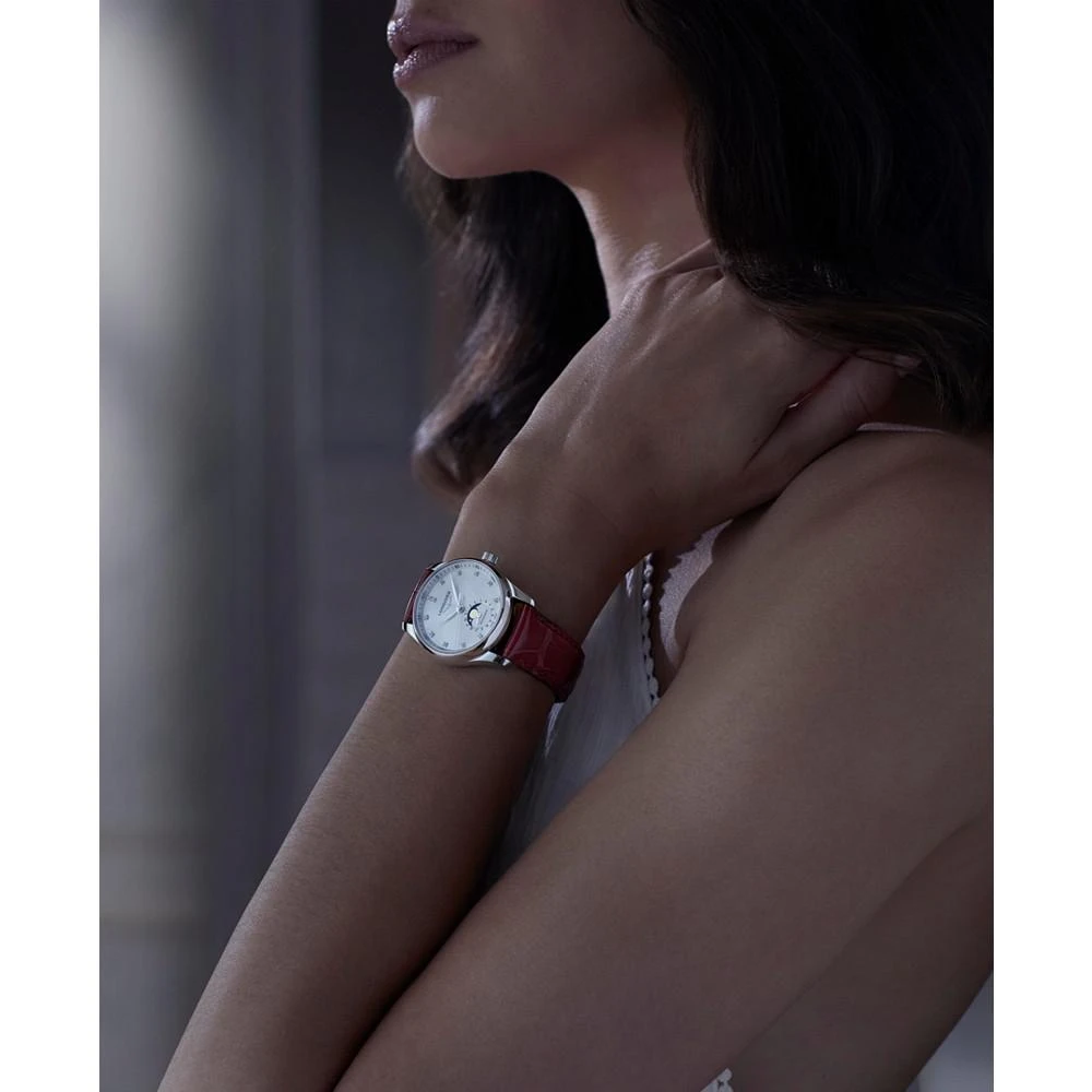 商品Longines|Women's Swiss Automatic Master Diamond (1/20 ct. t.w.) Red Leather Strap Watch 34mm,价格¥22403,第4张图片详细描述