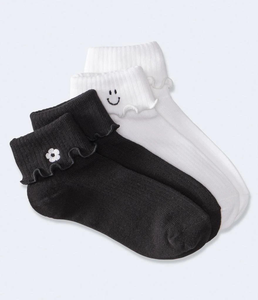 商品Aeropostale|Aeropostale Smile & Flower Double-Cuff Quarter Crew Sock 2-Pack,价格¥48,第1张图片