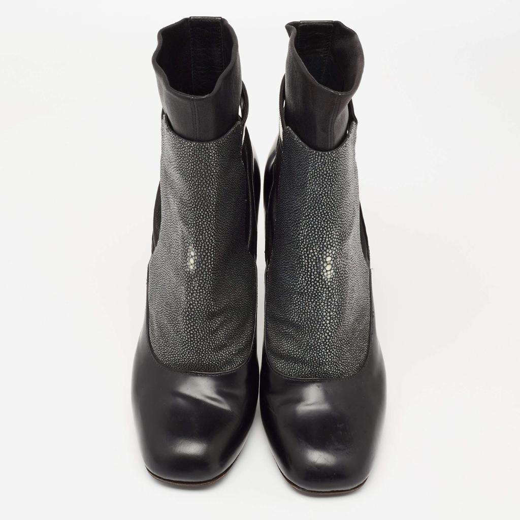 Fendi Black Texture leather and Leather Ankle Boots Size 40商品第3张图片规格展示