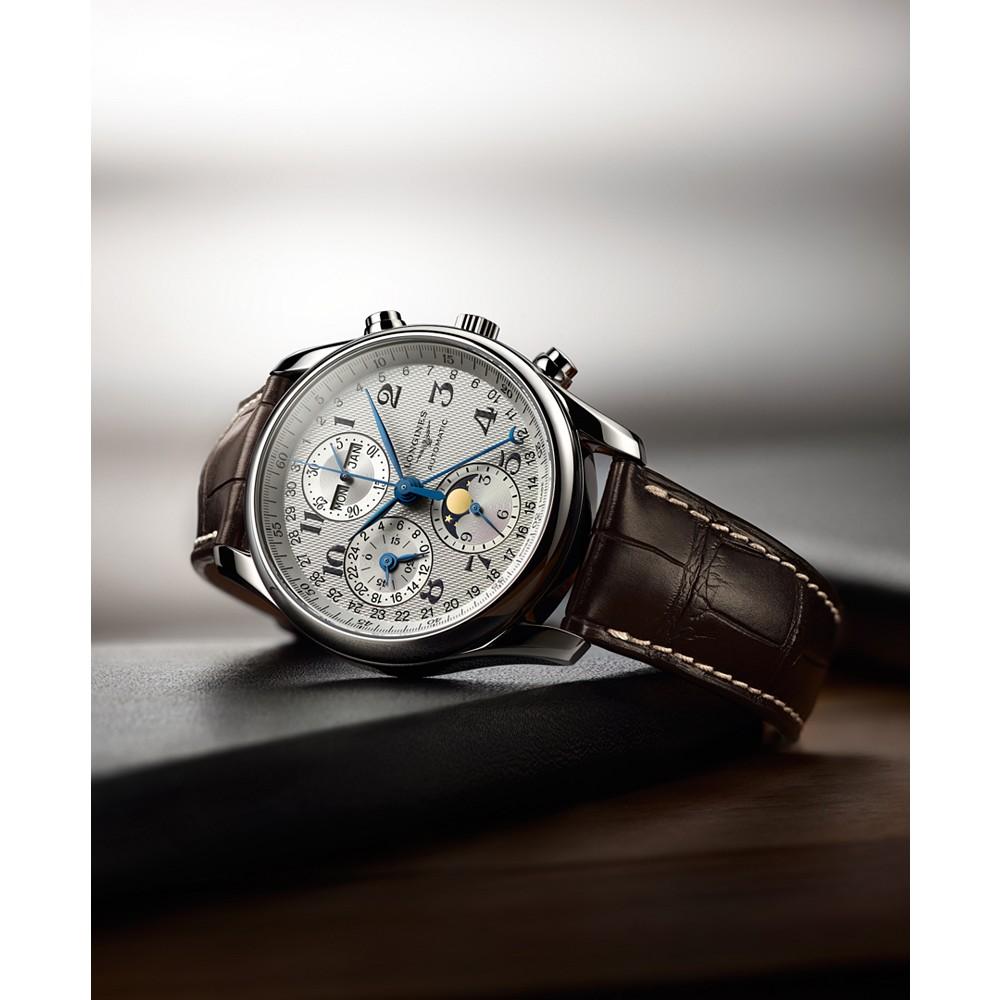Men's Swiss Automatic Chronograph Master Brown Leather Strap Watch 40mm商品第2张图片规格展示
