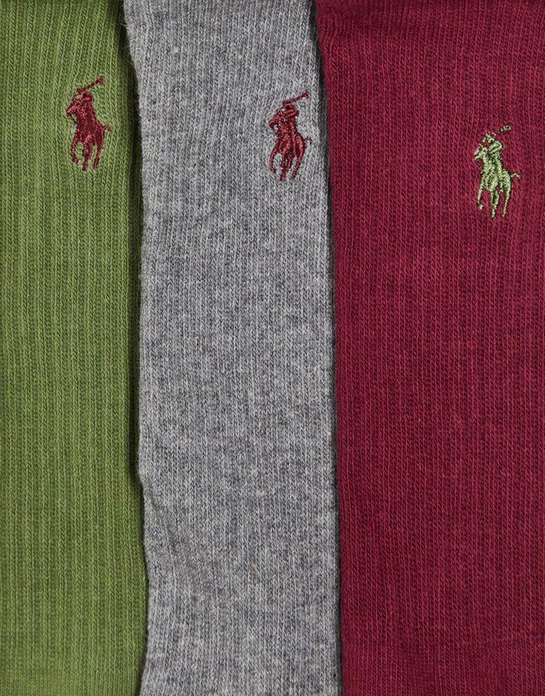 Polo Ralph Lauren 3 pack mercerized cotton socks in burgundy, grey and green with logo商品第3张图片规格展示