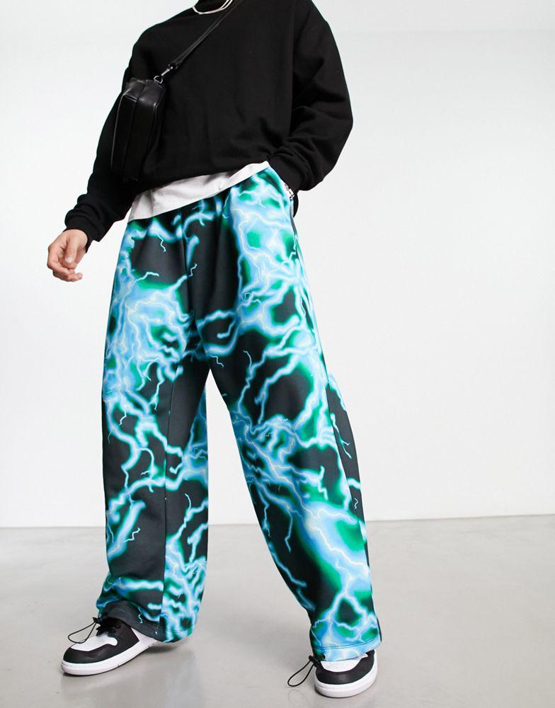 ASOS DESIGN oversized parachute joggers in lightning all over print商品第1张图片规格展示