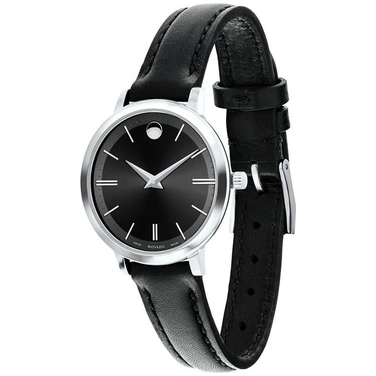 商品Movado|Women's Swiss Ultra Slim Black Leather Strap Watch 28mm 0607094,价格¥3744,第2张图片详细描述