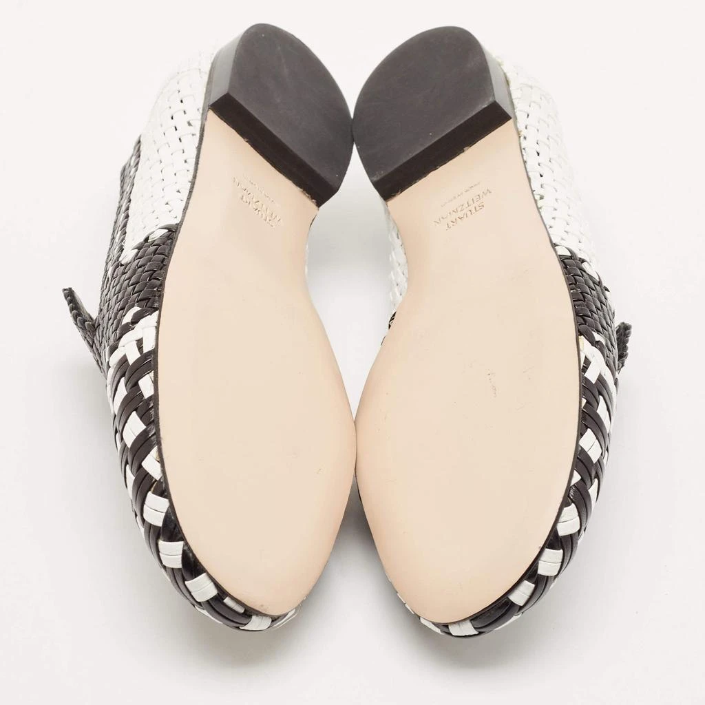 Stuart Weitzman Black/White Woven Leather Riviera Smoking Slippers Size 34.5 商品