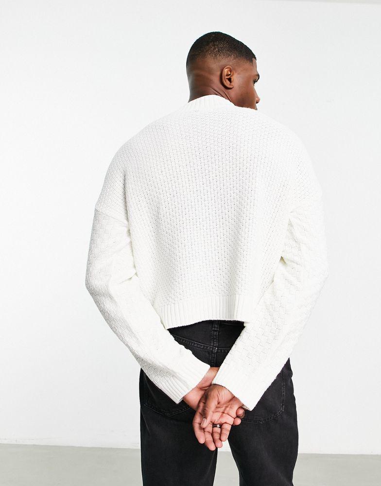 ASOS DESIGN knitted contrast cable jumper in beige商品第2张图片规格展示