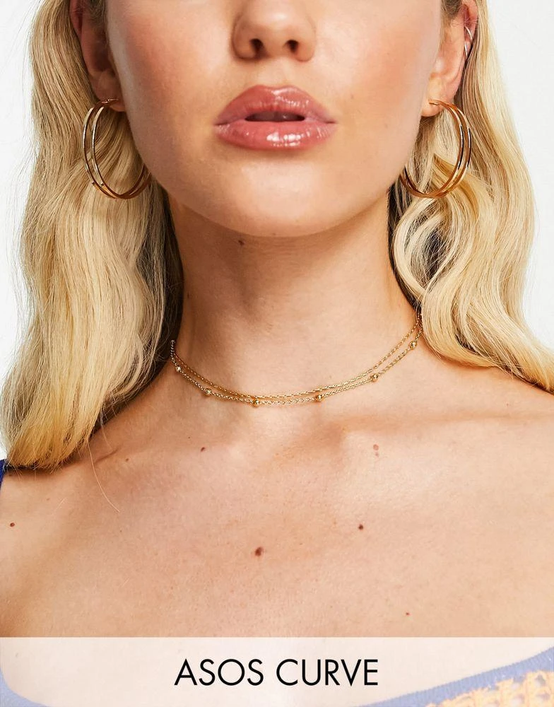 商品ASOS|ASOS DESIGN Curve 14k gold plated pack of 2 choker necklaces,价格¥92,第1张图片