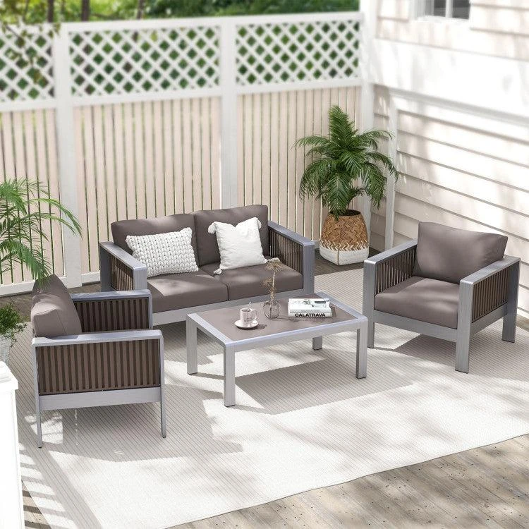 商品Hivvago|Patio Furniture Aluminum Armchair with Thick Back and Seat Cushion,价格¥3117,第2张图片详细描述