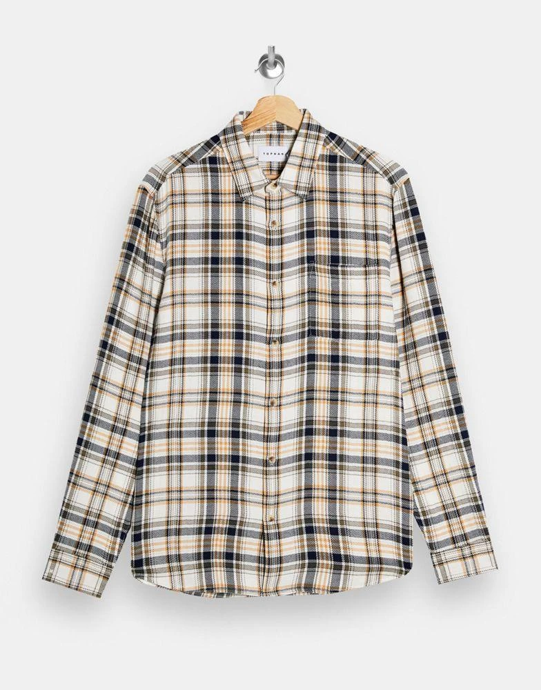 商品Topman|Topman long sleeve check shirt in khaki and yellow,价格¥141,第4张图片详细描述