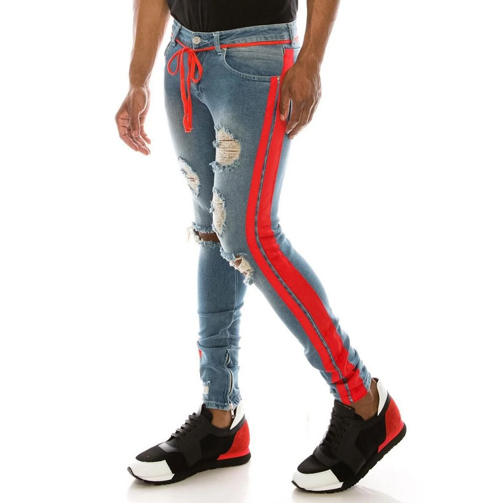 商品RON TOMSON|Men's Modern Side Stripe Thrashed Skinny Jeans,价格¥816,第3张图片详细描述