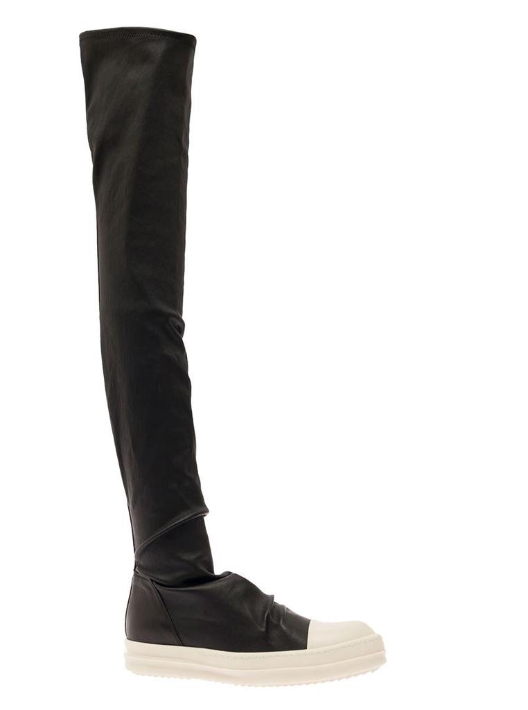 Black Over-The-Knee High Boots with Contrasting Platform in Leather Woman商品第1张图片规格展示