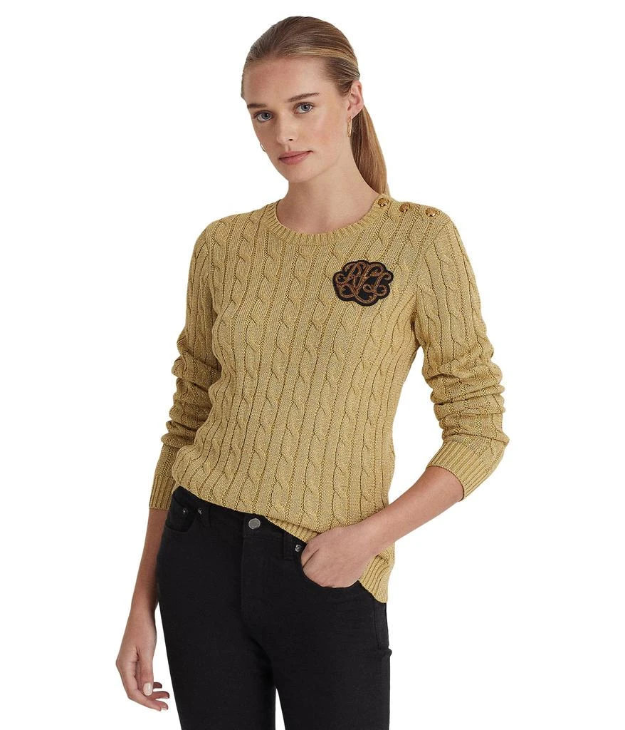 商品Ralph Lauren|Metallic Button-Trim Cable-Knit Sweater,价格¥977,第1张图片