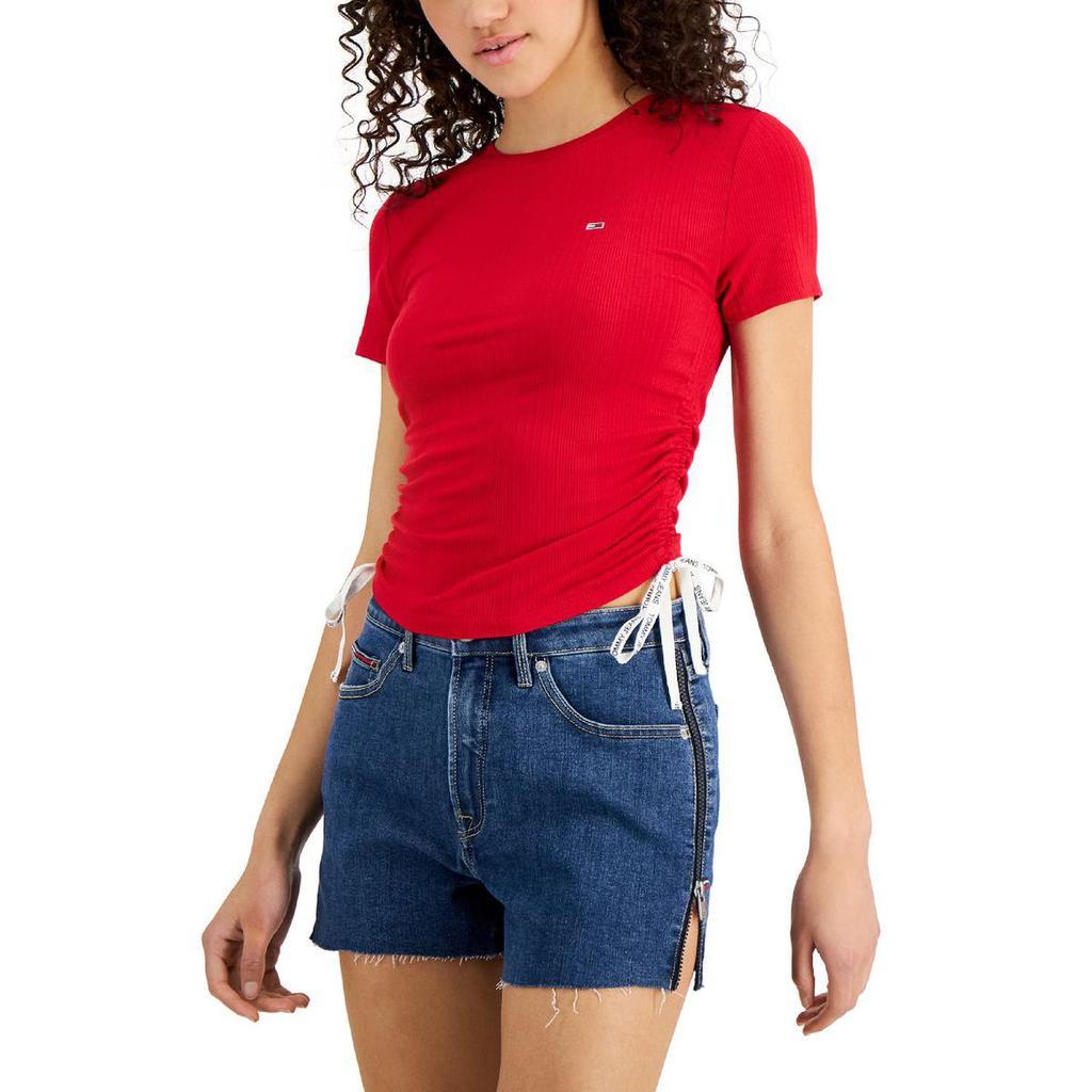 商品Tommy Jeans|Tommy Jeans Womens Ribbed Rouched T-Shirt,价格¥268,第1张图片