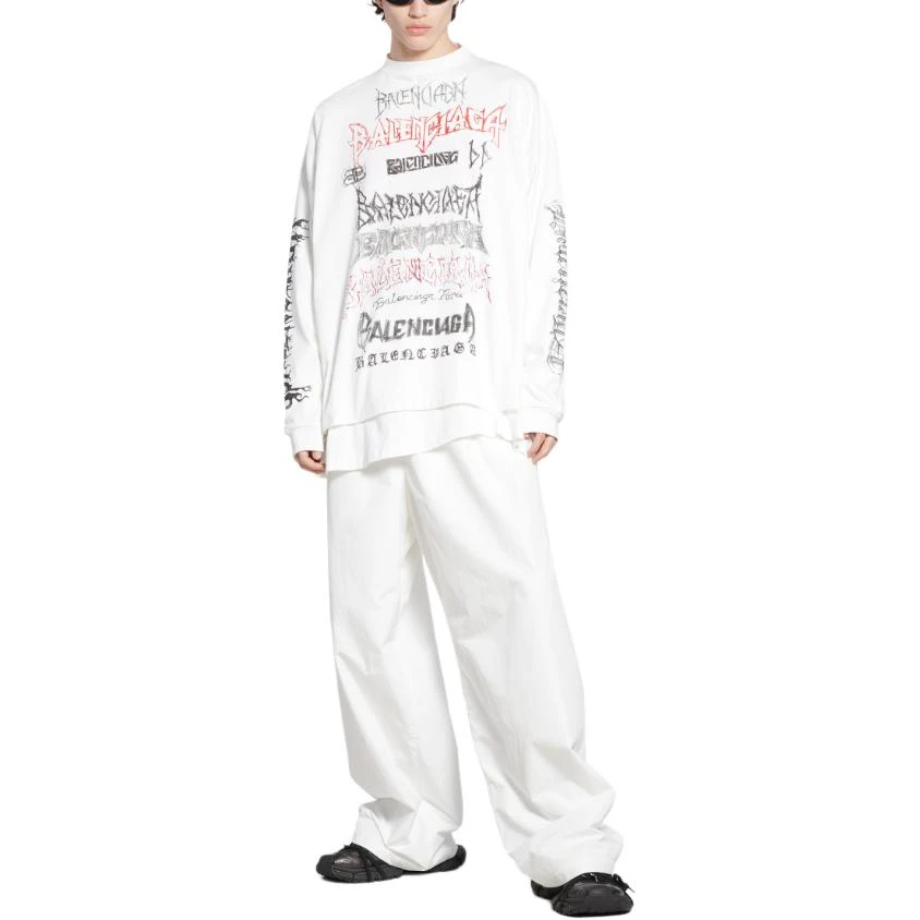 商品[国内直发] Balenciaga|巴黎世家 SS24 x New Year系列 字母印花圆领套头长袖T恤 宽松版型 男女同款 白色,价格¥7760,第5张图片详细描述