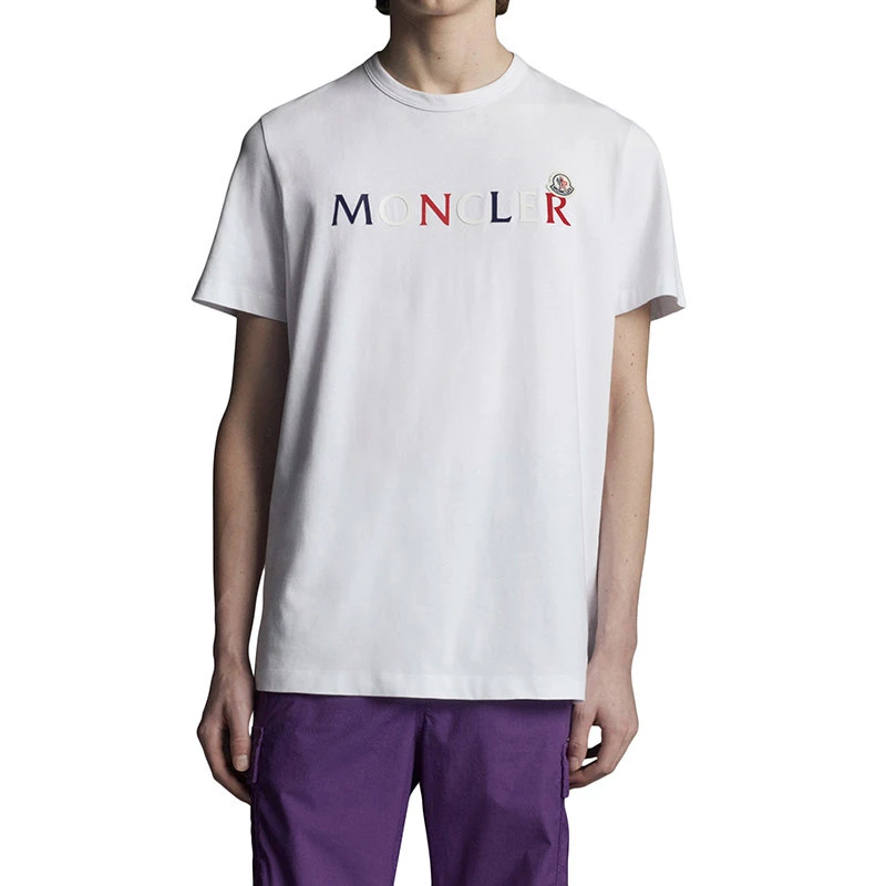 商品Moncler|【预售3-7天】Moncler/蒙克莱 22年秋冬新款 男士光学白色纯棉三色徽标字母印纹短袖T恤H10918C000438390T001,价格¥1749,第4张图片详细描述