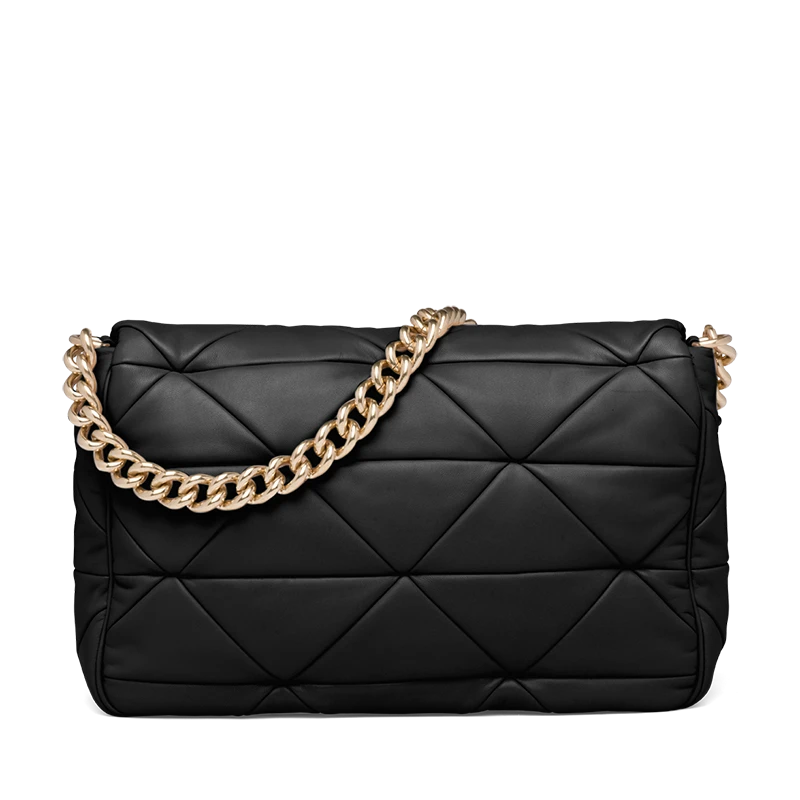 商品Prada|【预售3-7天】PRADA/普拉达 22春夏新款Prada System系列 女士黑色拼缝软羊革珐琅三角扣金链配可拆卸的迷你小袋单肩斜跨手提链条包1BD291_2DMO_F0002_V_L9O,价格¥24342,第5张图片详细描述