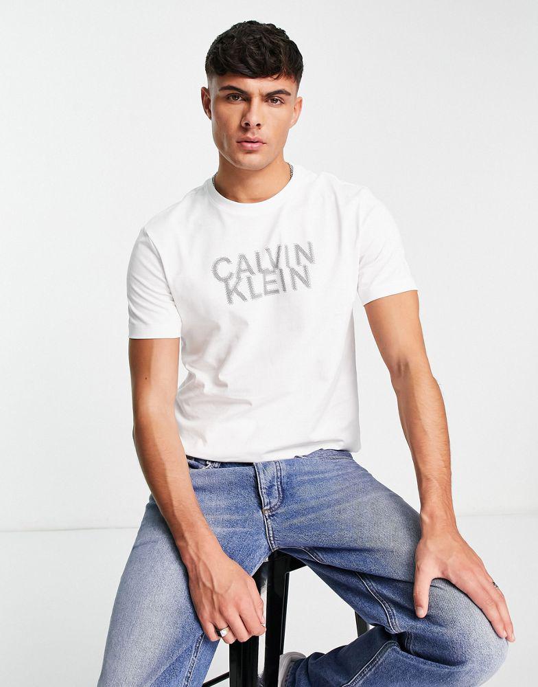 Calvin Klein distorted logo t-shirt in white商品第1张图片规格展示