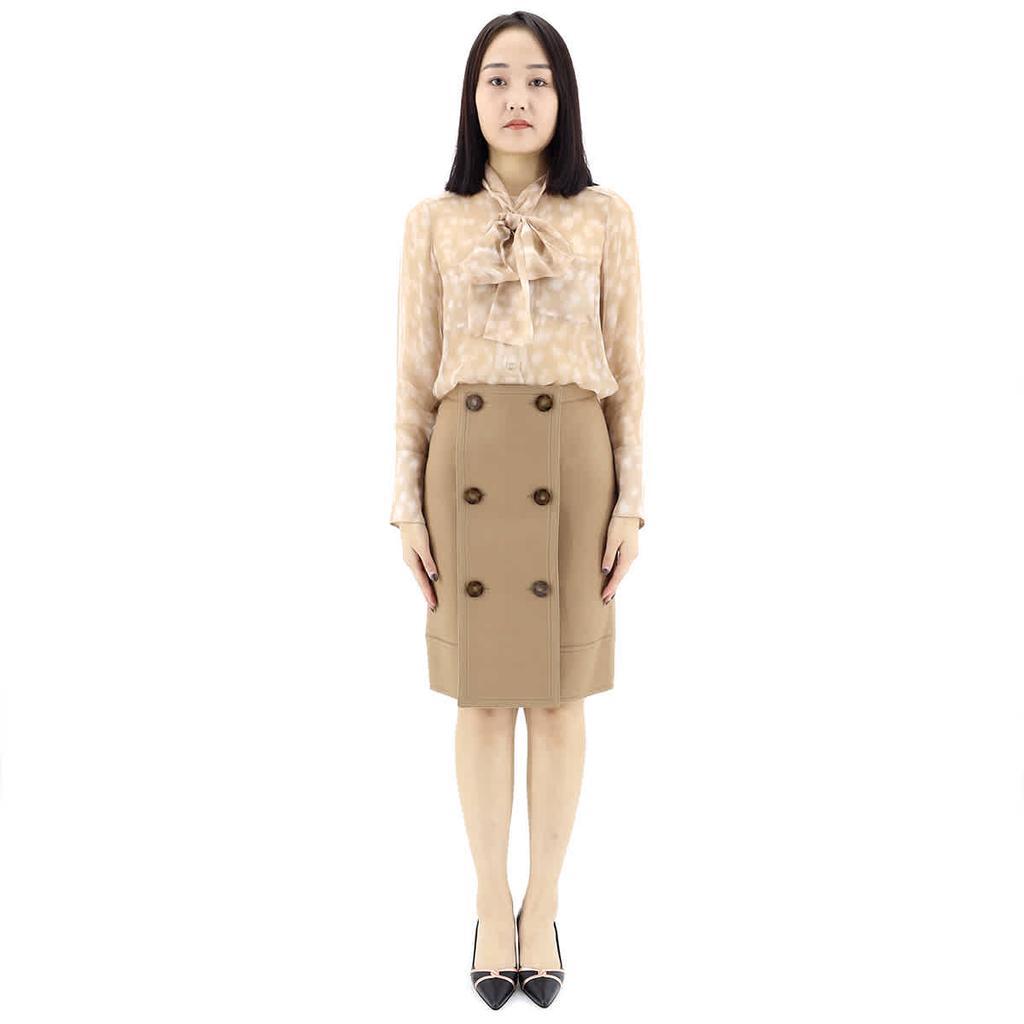 商品Burberry|Camel Wool Cashmere Button Panel Detail A-line Skirt,价格¥8830,第1张图片