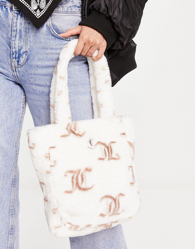 商品Juicy Couture|Juicy Couture printed monogram faux fur tote bag in cream,价格¥522,第5张图片详细描述