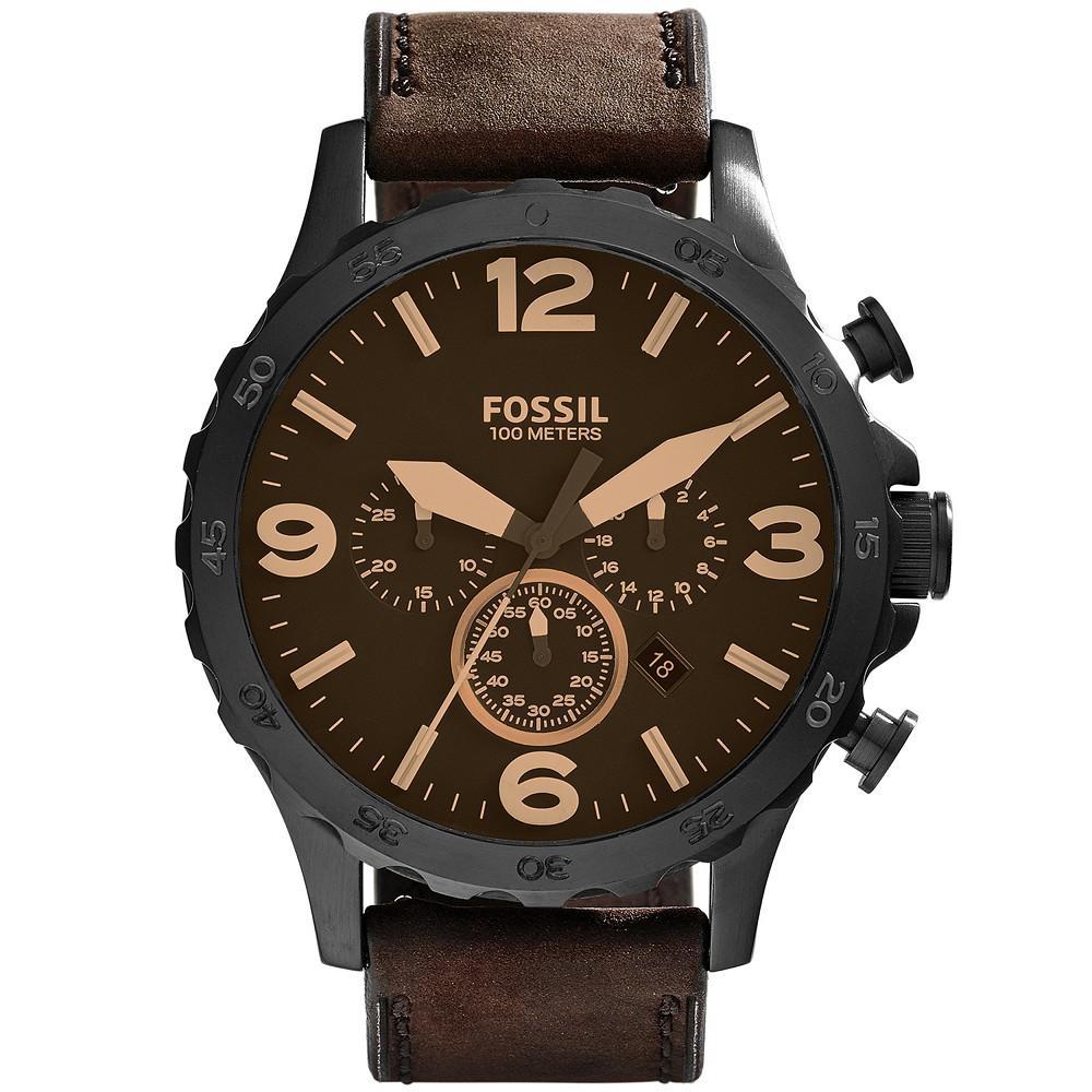 商品Fossil|Men's Nate Brown Leather Strap Watch 50mm,价格¥752,第1张图片