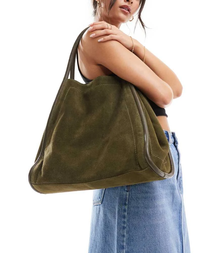 商品ASOS|ASOS DESIGN suede tubular tote bag in forest green,价格¥518,第1张图片