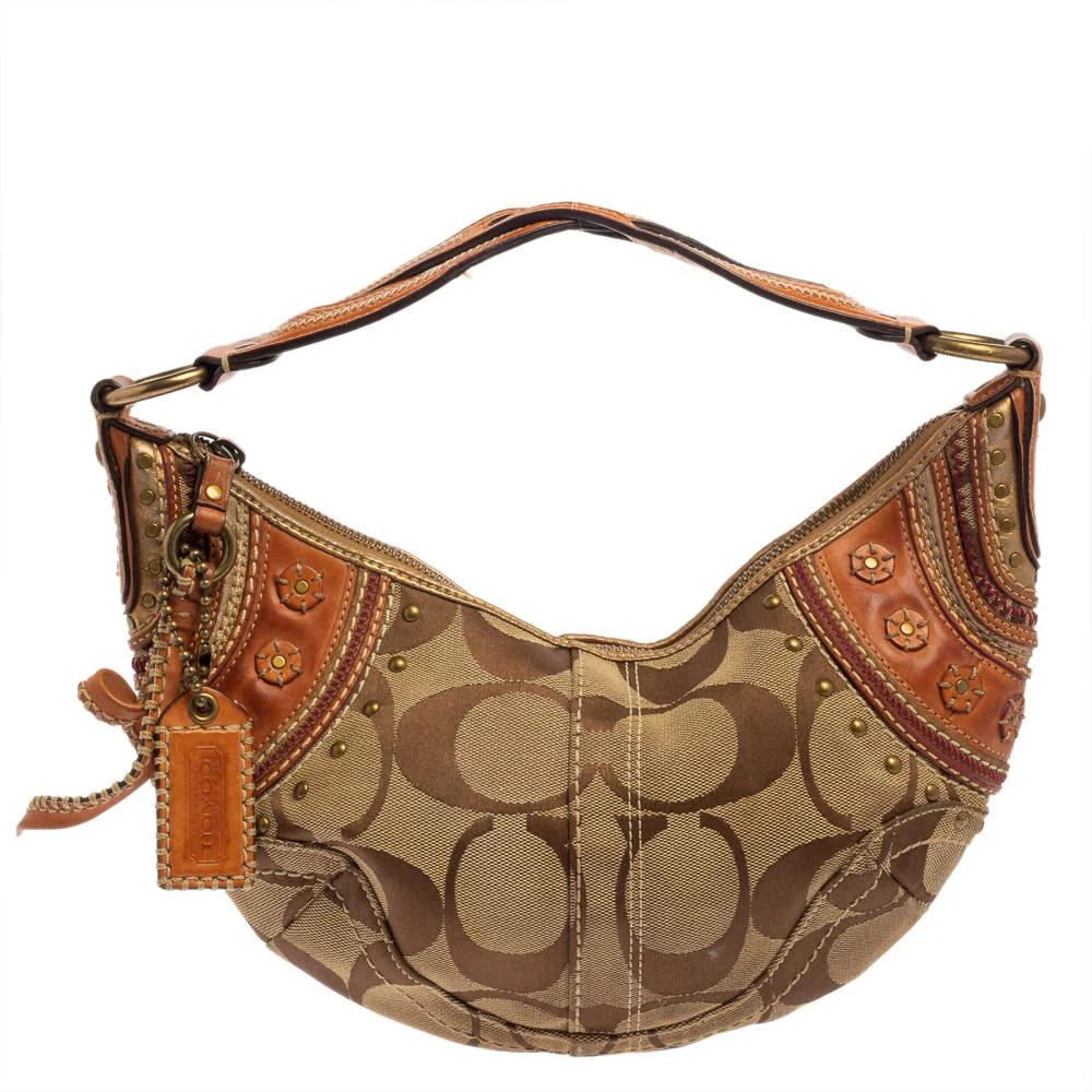 商品[二手商品] Coach|Coach Beige/Brown Signature Canvas and Leather Hobo,价格¥1150,第1张图片