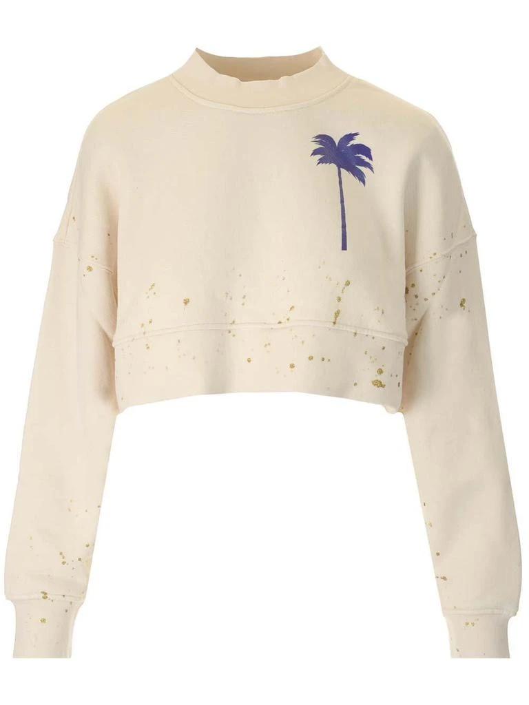 商品Palm Angels|Palm Angels Pxp Painted Crewneck Cropped Sweatshirt,价格¥3429,第1张图片