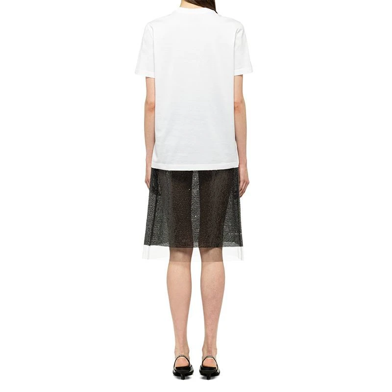 商品Prada|【预售3-7天】普拉达  女士白色刺绣平纹针织棉质短袖T恤35838R_1Z5O_F0009_S_162,价格¥6857,第6张图片详细描述