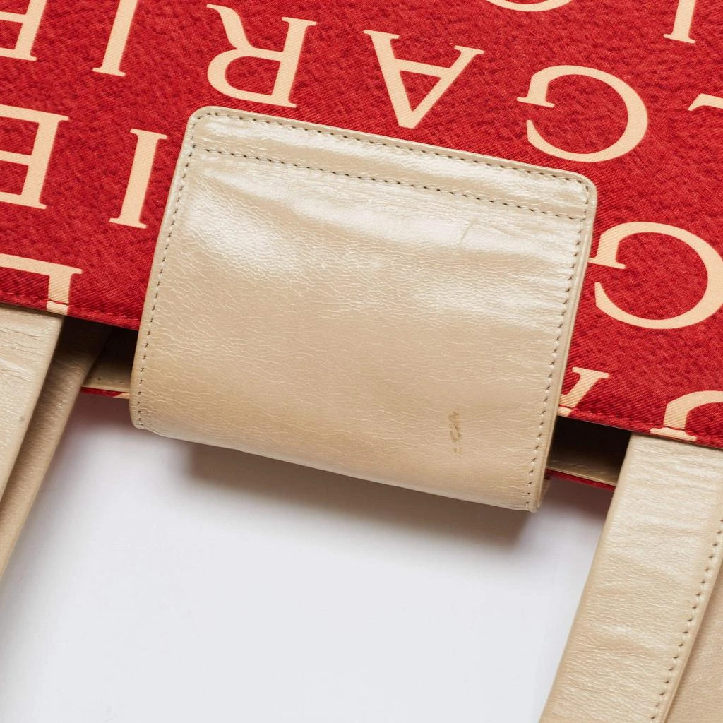 商品[二手商品] BVLGARI|Bvlgari Red/Beige Logo Mania Fabric and Leather Baguette Bag,价格¥1174,第5张图片详细描述