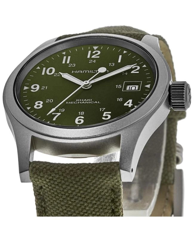 商品Hamilton|Hamilton Khaki Field Mechanical Green Dial Textile Strap Men's Watch H69439363,价格¥3390,第2张图片详细描述