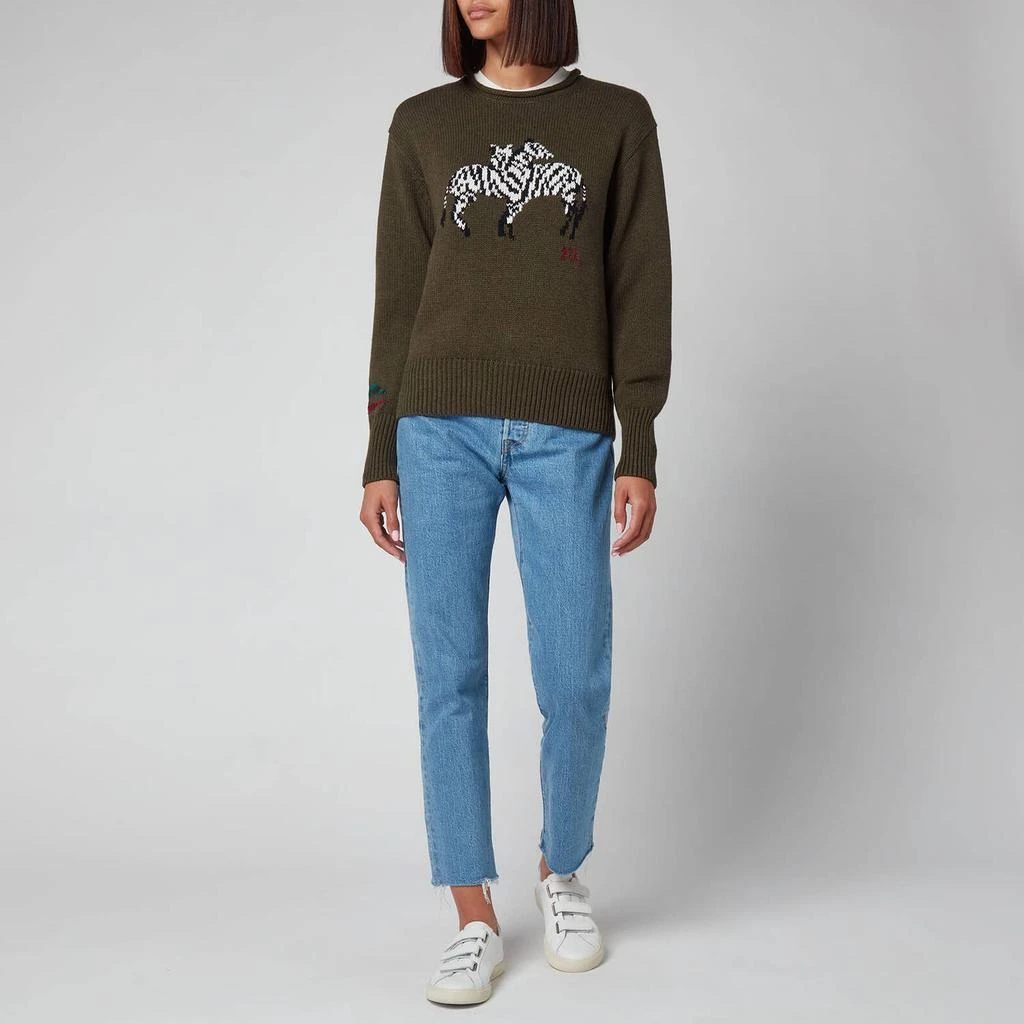 商品Ralph Lauren|Polo Ralph Lauren Women's Zebra Logo Jumper - Olive Multi,价格¥980,第3张图片详细描述