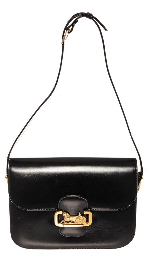Celine Vintage Black Leather Horse Carriage Box Shoulder Bag商品第1张图片规格展示