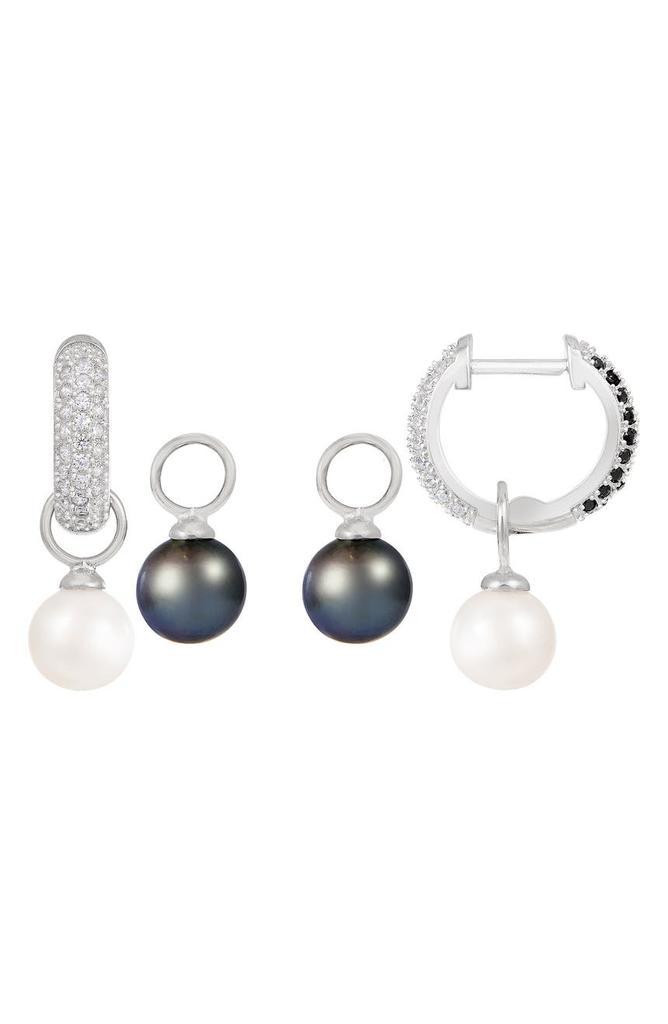 商品Splendid Pearls|Rhodium Plated Sterling Silver 7-8mm Cultured Freshwater Pearl & CZ Interchangeable Charm Huggie Drop Earrings,价格¥498,第4张图片详细描述