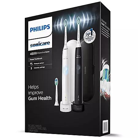 PHILIPS 飞利浦 4300 电动牙刷 黑色+白色 两支装