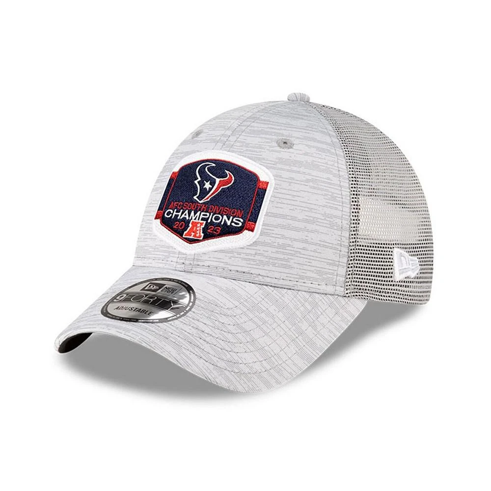 商品New Era|Men's Heather Gray Houston Texans 2023 AFC South Division Champions Locker Room Trophy Collection 9FORTY Trucker Adjustable Hat,价格¥238,第1张图片