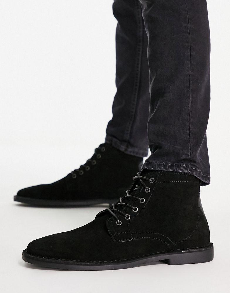 ASOS DESIGN desert boots in black suede with leather detail商品第3张图片规格展示