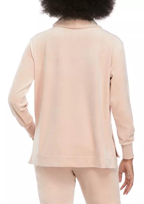 Women's Cowl Neck Velour Pullover Shirt商品第2张图片规格展示