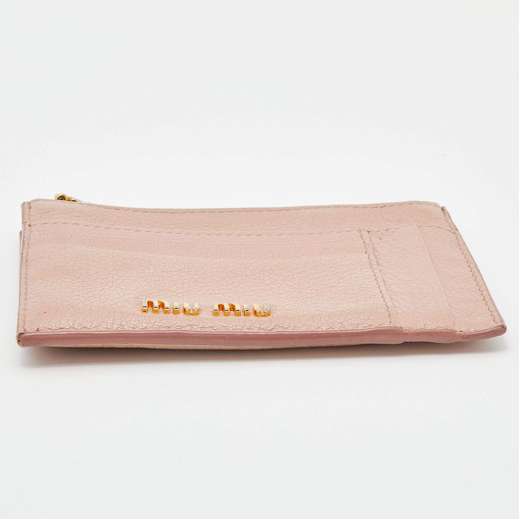 Miu Miu Beige Leather Zip Card Holder商品第5张图片规格展示