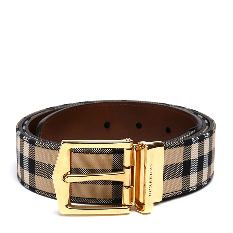 商品Burberry|Burberry 博柏利 男士Horseferry牛皮格纹双面两用商务休闲牛皮腰带皮带 3975776,价格¥2005,第1张图片
