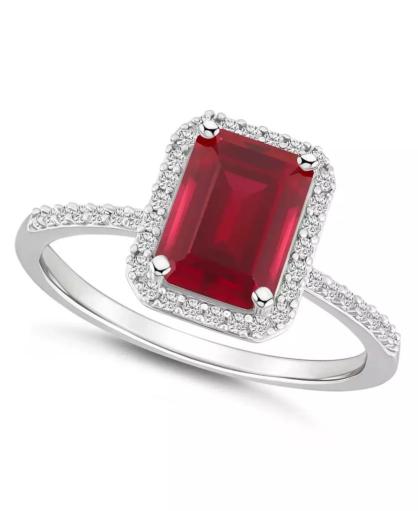 商品Macy's|Lab-Grown Ruby (2 ct. t.w.) and Lab-Grown Sapphire (1/4 ct. t.w.) Halo Ring in 10K White Gold,价格¥3351,第1张图片