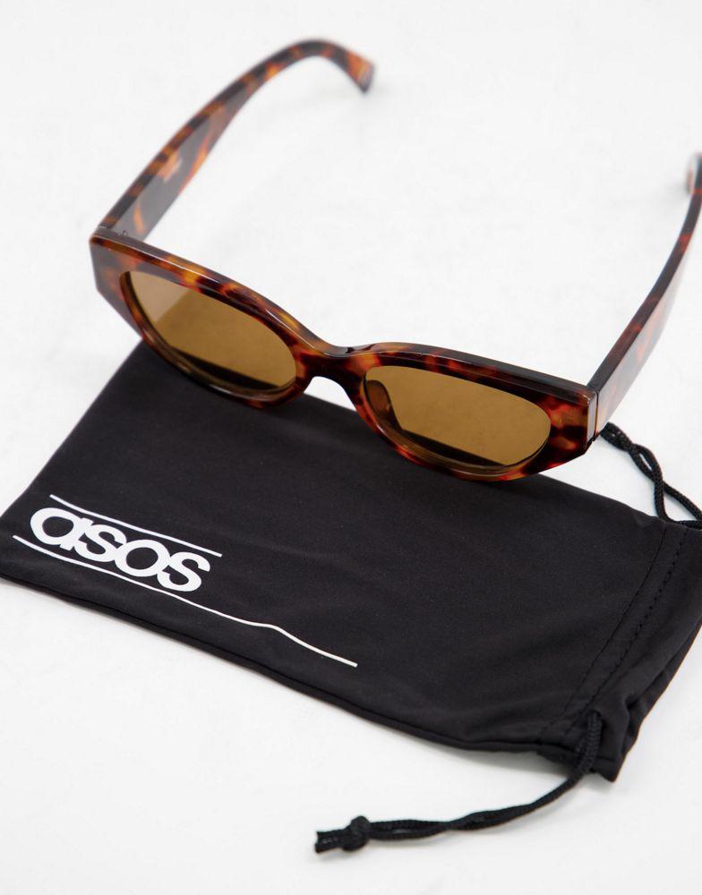 ASOS DESIGN frame cat eye sunglasses with bevel detail in brown tort - BROWN商品第4张图片规格展示