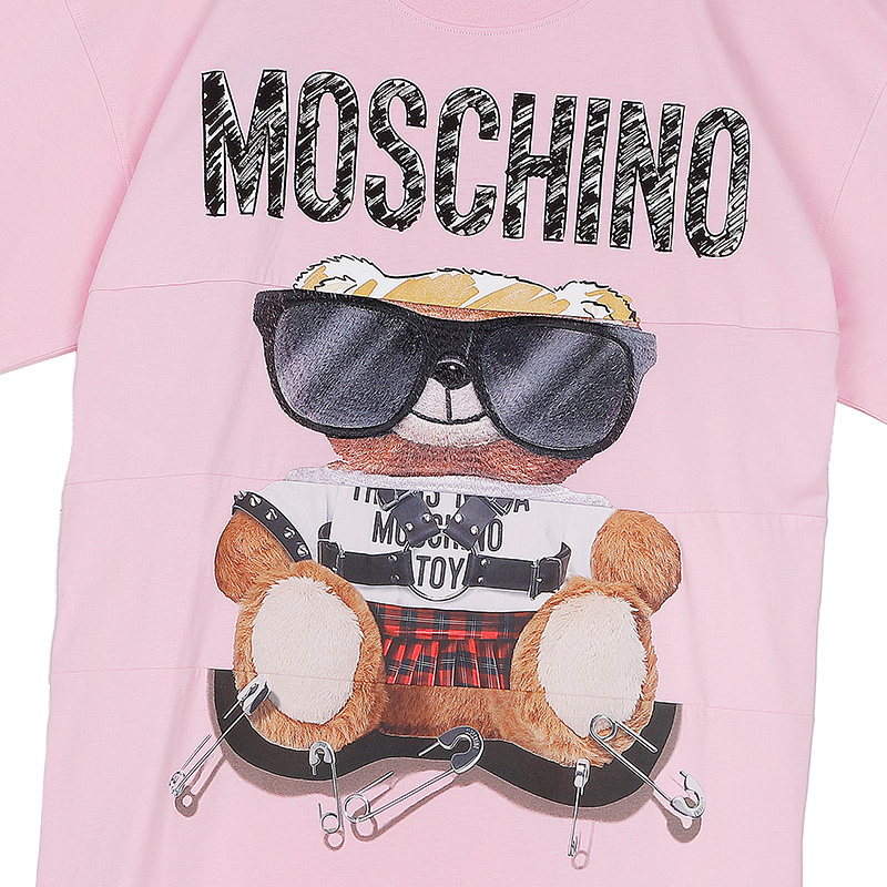 MOSCHINO短袖莫斯奇诺奢侈品女士 Mixed Teddy Bear经典logo小熊短袖圆领平纹针织T恤春夏上衣女款灰色时尚礼物07025540 V3001（清仓特价）商品第8张图片规格展示