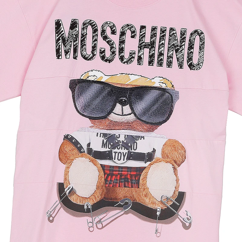 MOSCHINO短袖莫斯奇诺奢侈品女士 Mixed Teddy Bear经典logo小熊短袖圆领平纹针织T恤春夏上衣女款灰色时尚礼物07025540 V3001（清仓特价） 商品