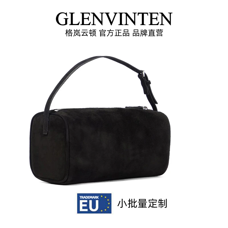 商品[国内直发] GLENVINTEN|2023新款麂皮笔筒包反绒皮迷你简约手提包真皮复古笔袋包女,价格¥550,第1张图片